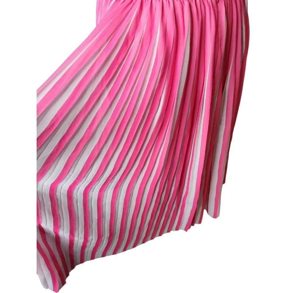 J. Crew Pink & White Pleated Skirt Peekabo Stripe Size 8 With Back Zip *READ* - Picture 7 of 16